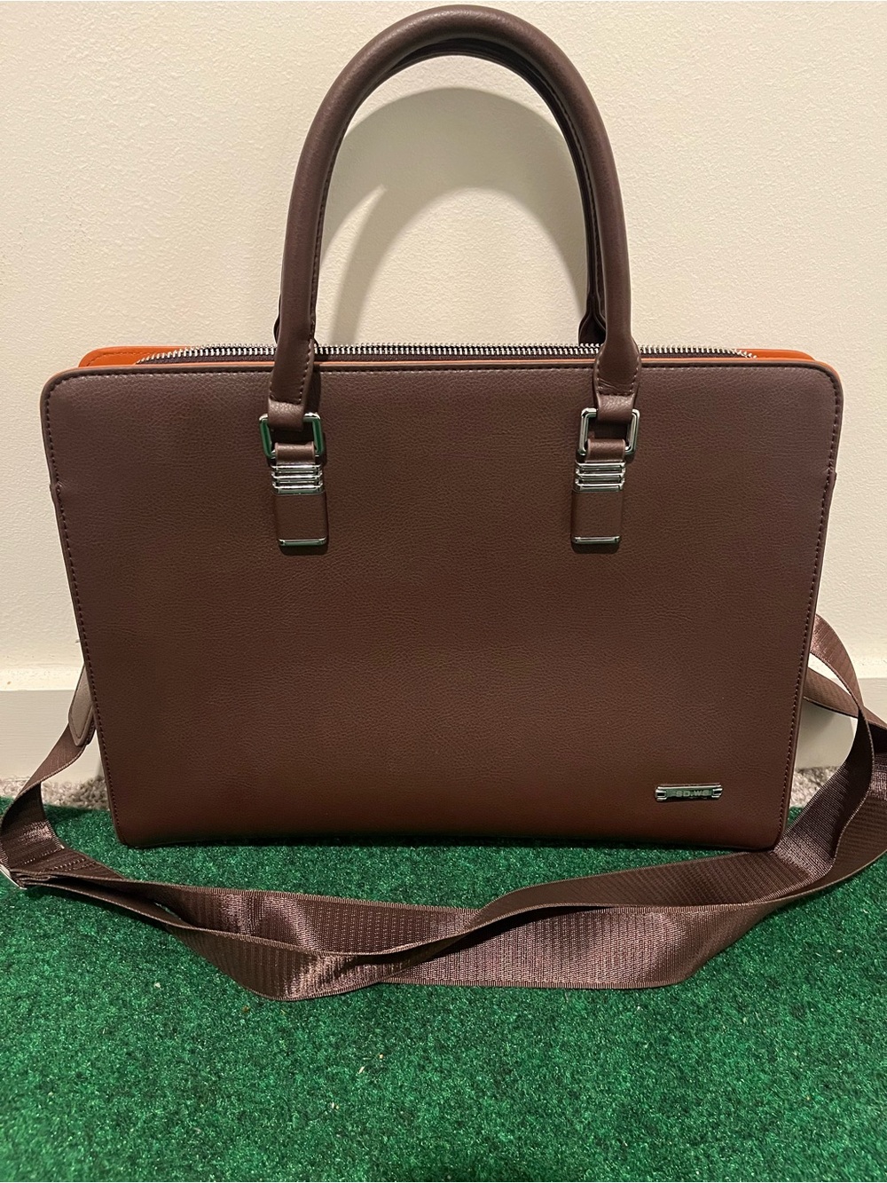 Brown Men's Laptop Briefcase with Shoulder Strap